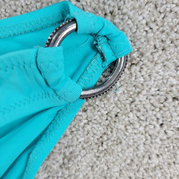 Becca Womens Bikini Large Teal Blue 2 Piece Floral Embroidered Triangle Halter - Picture 7 of 16